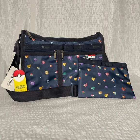 LeSportsac Deluxe Everyday Bag with Pouch 8-Bit Pokemon Characters - NWT - Picture 1 of 9